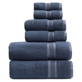Springtree Home Luxury Viscose from Bamboo Bath Towel Set 6 Piece Set | 35% Viscose from Bamboo - 65% Cotton | Absorbent Quick-Dry Towels for Bathroom | Oeko-TEX Standard 100 Cotton | French Blue
