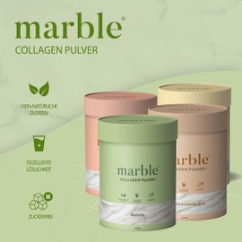 marble® Collagen Powder with Matcha 500 g - Matcha Set with Real Matcha Powder - Amino Acids Complex High Dose - Collagen Powder in Cardboard Box without Plastic Spoon - 100% Natural & Sugar-Free