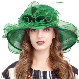 Ladies's Kentucky Church Derby Wedding Luxury Dress Hat (Floral Green)