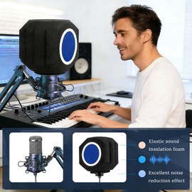 Microphone Isolation Shield Mic Pop Filter for Microphone Record Microphone Pop Filter fto Reduce Noise and Reflection Mic Isolation Shield for Singing Recording Podcasts Live Stream, Blue