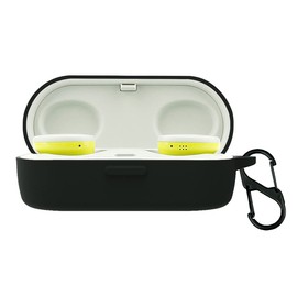 QWYJ Funda para Bose Sport Earbuds Case Carcsa Protectora de Silicona, para Bose Sport Earbuds Funda de Carga Portátil con Mosquetón Llavero Anti-perdida (Negro)