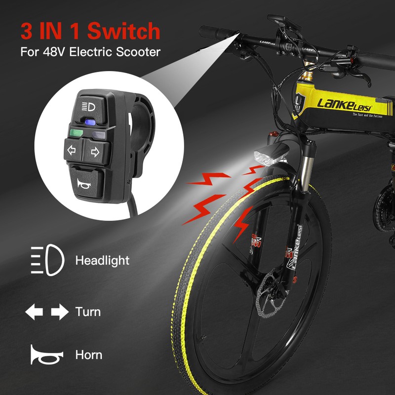 3-In-1 E-bike Headlight Turn Light Horn Switch Electric Scooter Handlebar