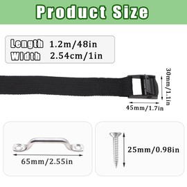 Ruibapa 4 Sets 1"x 48"(4 ft) Battery Tie Down Strap kit with Stainless Steel Cam Buckle, Stainless Steel Bracket and SS Screws for Boats, Luggage Belt, Cars