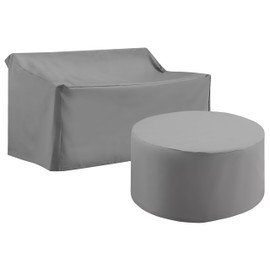Crosley Furniture Patio Furniture Covers, Waterproof 2-Piece Cover Set for Round Outdoor Table and Loveseat, Gray