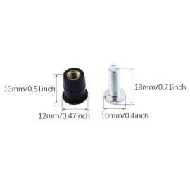 RLECS 6PCS Metric M5 Neoprene Well Nut with Rubber Washer and 18MM Stainless Steel Screw Nut Length 13MM/0.5Inch Suitable for Motorbike Kayak Boat and Mechanical Equipment