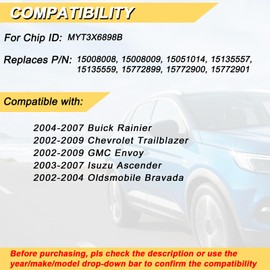 Vurkcy Key Fob Replacement for 2002-2009 Chevy Trailblazer & GMC Envoy/ 03-07 Isuzu Ascender/ 04-07 Buick Rainier/ 02-04 Oldsmobile Bravada Car Keyless Entry Remote Control, MYT3X6898B, 3 Btn, 2Pcs