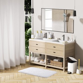 InnJoey Bathroom Accessories Set - 23 PC White Bathroom Set, Luxurious Bathroom Set with Stainless Steel Slim Bathroom Trash Can with Lid, Bathroom Sets with Shower Curtain and Rugs