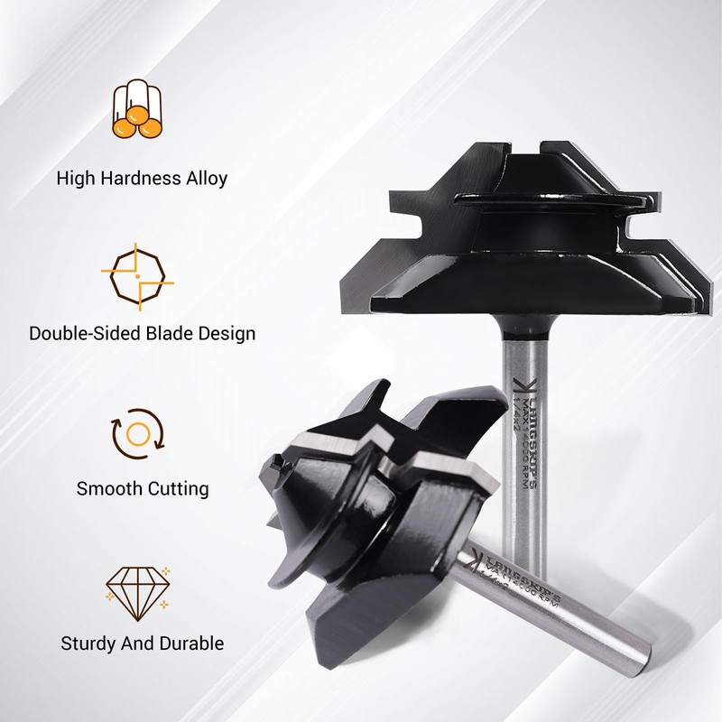 45 Degree Lock Miter Router Bit 3-Piece Set, for 1/2”,