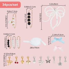 DELORIGIN Pack of 34 Shoe Charms for Trainers Bow Shoelaces Charms Shoe Jewellery Wedding Bow Shoe Clips for Women Party Heels Flats Pumps Craft Bag Clothing Hair, Alloy and polyester