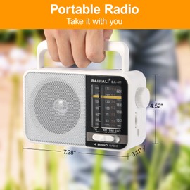 BAIJIALI AM FM SW Portable Radio - Dual Power (Battery/USB) Emergency Receiver with Loudspeaker, Transistor Design for Indoor/Outdoor, Travel & Survival Kit Ready (White, BJL-671)