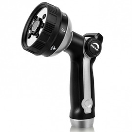 RESTMO Full Shower Hose Nozzle, Metal Spray Nozzle for Garden Hose, 8 Spray Patterns, Water Hose nozzle with Thumb Control, Ideal for Outdoor Lawn & Plant Watering, Car & Pet Washing, Silver