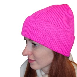 100% Winter Merino Wool Beanie for Women - Ladies Wooly Winter Hat - Comfortable, Warm and Breathable Winter Hat, Hot Pink