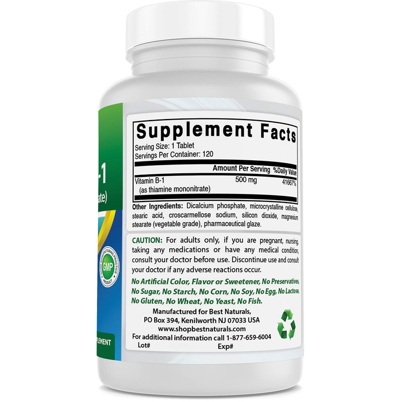 Best Naturals Vitamin B1 as Thiamine Mononitrate 500 mg 120