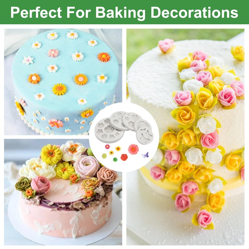 5 Stück Silikonform Blumen, 3D Blumen Silikonform Gänseblümchen Rosen Blumen