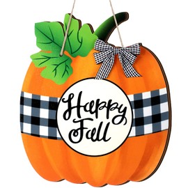 Thanksgiving Wood Pumpkin Sign Hanging Thanksgiving Wooden Sign Buffalo Plaid Pumpkin Sign Happy Fall Decoration Plaque for Indoor Outdoor Fall Decor Home Thanksgiving Decoration