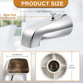 Enhon Tub Spout with Rear Diverter, Bathtub Spout Fitting 1/2-Inch or 3/4-Inch IPS, 5-1/4 Inch Length Bathroom Bathtub Faucet with Adapter, Chrome Finish