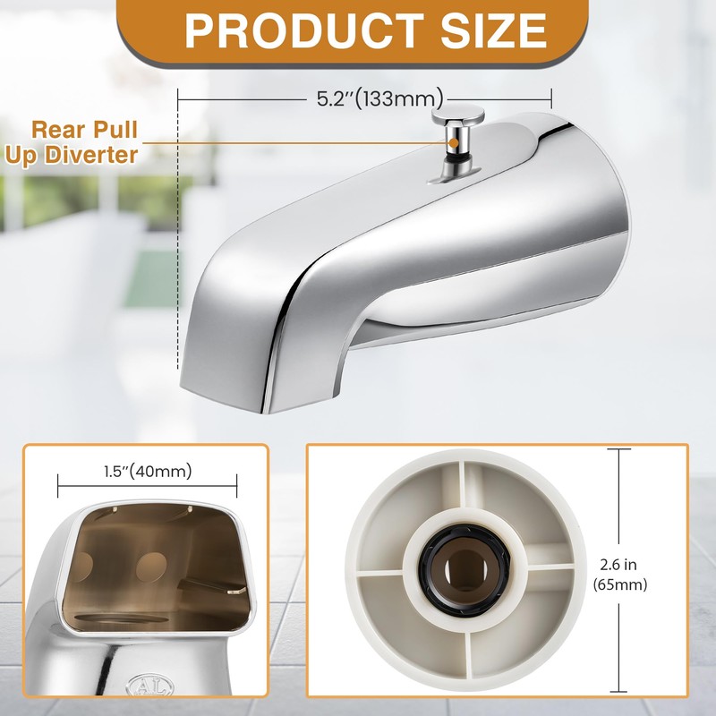 Enhon Tub Spout with Rear Diverter, Bathtub Spout Fitting 1/2-Inch