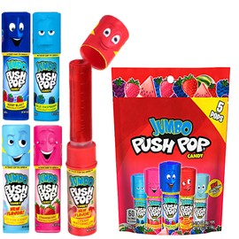 Push Pop Jumbo Lollipop Candy Assortment - Strawberry, Blue Raspberry, Berry Blast, Cherry Watermelon , 5 Count