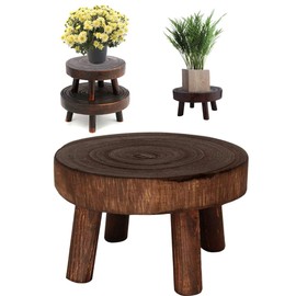 Wooden Planter Stool, Plant Display Stand, Round Stool Flower Stand, Flowerpot Stand with 4 legs, Planter Stand Flower Pot Wood Base(20*9*6 CM) ﻿