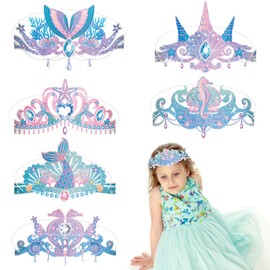 Colorich Pack of 12 Mermaid Birthday Party Hats, Birthday Crown Girls Mermaid Decoration Children's Birthday Party Favours Decoration Children's Birthday Baby Shower