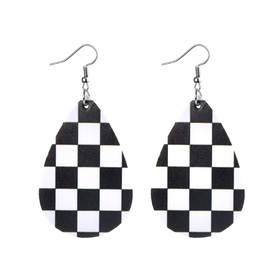 BOFILL Checkerboard Earrings for Women Checkered Chess Board Flag Leather Teardrop Cute Accessories Dangle Lightweight Funny Gifts