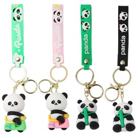 Ximimark 4 pcs Cute Bamboo Panda Keychain - Soft Rubber Pendant for Small Gifts and Hanging Ornaments