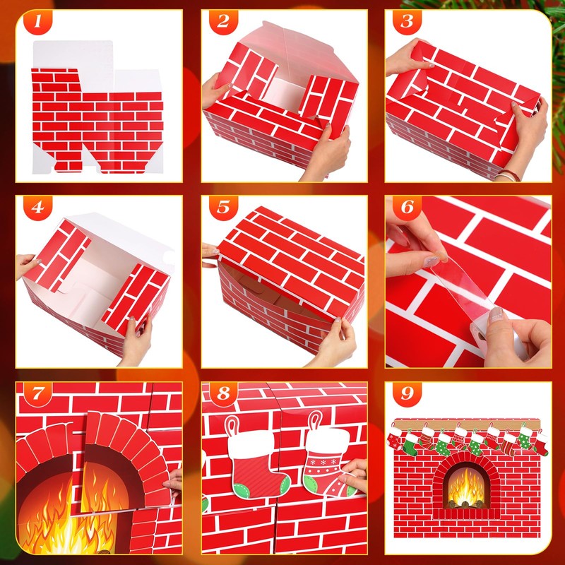 Fullhawl 47 Pcs 3D Christmas Cardboard Fireplace 39 X35 Inch