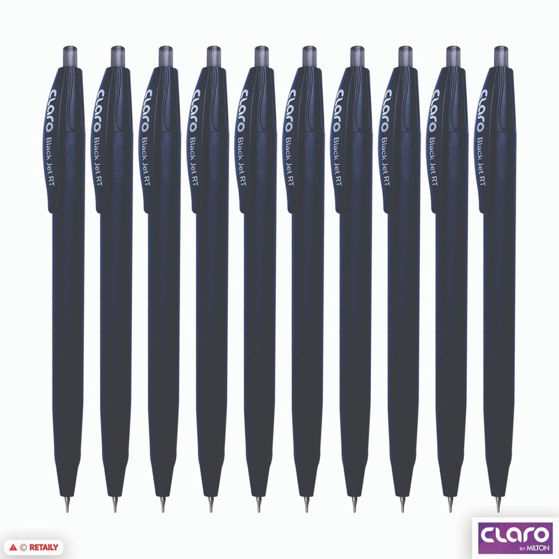 CLARO Black Jet RT Retractable Ballpoint Pens, BLACK, Fine Point