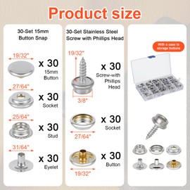 Snap Installation Tool - Heavy Duty Snap Fastener Tool Kit with 60 Sets Boat Cover Snaps, Repair and Replace Snaps DIY Leather, Sewing, Tarps, Fabric, Leather Snaps Installation/Replacement