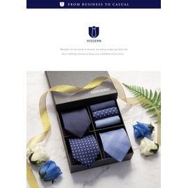 HISDERN TA3-01S Set of 3 Neckties and Pocket Squares, Luxury Gift Box, Choose from 20 Patterns, Business, Weddings, Fathers’ Day Presents - Business Set 02