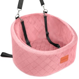 Lealchum Dog Car Seat for Small Dogs Up to 30 Lbs,Ultra Soft Fabric Fill in Comfy Memory Foam,Happy Pet Ride,2 Safety Dog Leashes,Fully Detachable and Washable,Anti Slip Base(Pink)