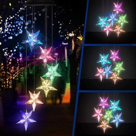 EpicGadget Large Star Solar Light, Solar Star Wind Chime Color Changing Waterproof Outdoor Solar Garden Decorative Lights for Walkway Pathway Backyard Christmas Decoration Parties (Large Star)