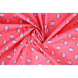 Pyrhan Art & Craft Children Nursery Football Polycotton Prints | 45 Inch Wide Dress Craft Fabric Material by The Metre | Polycotton Print Used in Sewing Kit and Accessories (Red-Round-UnionJack)