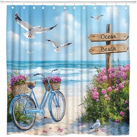 ZFMRZF Beach Bicycle Seagull Shower Curtain 70x70 Inch