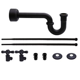 Westbrass D1738L-62 Victorian Style Pedestal Sink Kit with Supply Lines, P-Trap, Flanges and Cross Handle Angle Stops, Matte Black