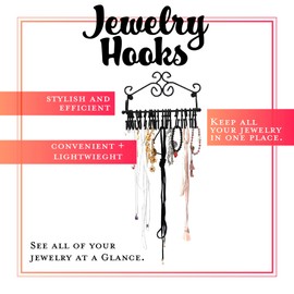 ARAD Scrollwork Design Wall Mounted Black Metal Jewelry Storage Organizer Rack w/ 20 Hanging S-Hooks