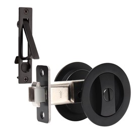 Dontay Pocket Door Lock, Color Coded Indicators, Privacy (Bed/Bath) Handles Latch, 2-3/8" Backset, Hardware for 1 3/8” to 2 3/16” Thickness Door (Including Edge Pull, Matte Black, Round - 1 Pack)