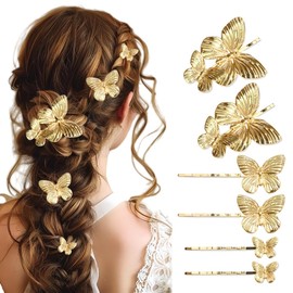 RuiChy Gold Butterfly Hair Bobby Pins, 6 Pcs Exquisite Butterflies Metal Hair Clips Hairs Grips Hairs Accessories for Women Girls Wedding Engagement Party Dating Prom Dress Daily Wear Hairpins