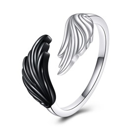 POPLYKE Angel Wings Ring Sterling Silver Guardian Angel Adjustable Open Rings Wings Jewelry for Women Size 7