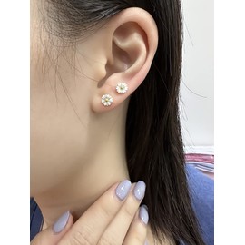 Dainty Daisy Flower Stud Earrings for Women 925 Sterling Silver Gold-Tone Tiny Small Cute Enameled Studs Cartilage Tragus Post Cute Holiday Birthday Jewelry Gifts