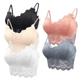 FEOYA 5 Pcs Lace Bralettes for Women Bralette Padded Lace Bandeau Bra Removable Pads Bra