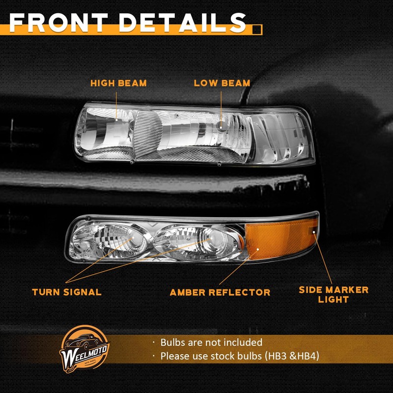 WEELMOTO headlights for 99-02 Chevy Silverado 1500 2500; for 2001-2002