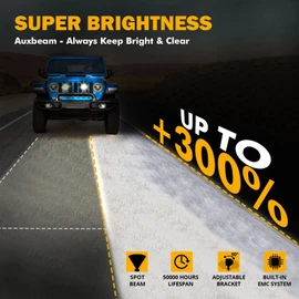 Auxbeam 4 Inch 72W Round Offroad Lights, 2PCS 7200LM LED Driving Pod Spot Lights White Beam with Wiring Harness Fit for Jeep Vehicle Truck SVU Motorcycle UTV