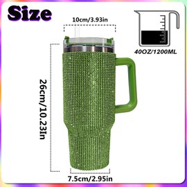 40oz Bling Tumbler with Handle and Straw,Rhinestone Insulated Stainless Steel Cup,Glitter Travel Mug with Lid ,Diamond Vacuum Insulated Stainless Steel Water Bottle Gift for Women Bling Fan (Green)