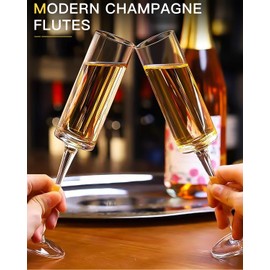 Physkoa Square Champagne Flutes Glass Set of 6-6.5 oz - Hand Blown Crystal Champagne Flutes - Modern Edge Champagne Glasses - Wedding Champagne Flutes Set - Gift for Birthday,Christmas,Party