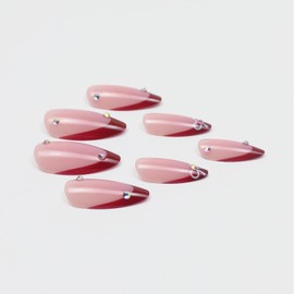 Almond Press on Nails Brown French Tip Fake Nails Glossy Glue on Nails Medium Acrylic Nails Nude False Nails with Bow Rhinestone Designs Artificial Stick on Nails for Women 24 Pcs