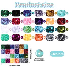 JIYIN 20000 Pcs 6mm Loose Sequins, Bulk 24 Colors Rainbow Round Embroidery Sequins, Iridescent Sequins Cup for Crafts with Storage Box for DIY Sewing, Nail Art, Festival Costume Decoration
