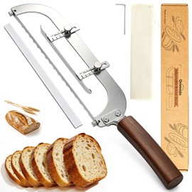 Qvamodo Upgraded Bread Knife for Homemade Bread, 6 Adjustable Thickness Bread Slicer, Ergonomic Bow-Design Serrated Bread Knife, Razor-Sharp Cutter for Crusty Sourdough & Baguette, Gift for Bakers