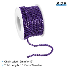 QUARKZMAN 10 Yard Crystal Rhinestone Chain 3.0 mm Sew-On Closing Claw Chain Trimming for Crafts Jewellery Clothing Bags Shoe Decoration Deep Purple 1 Roll