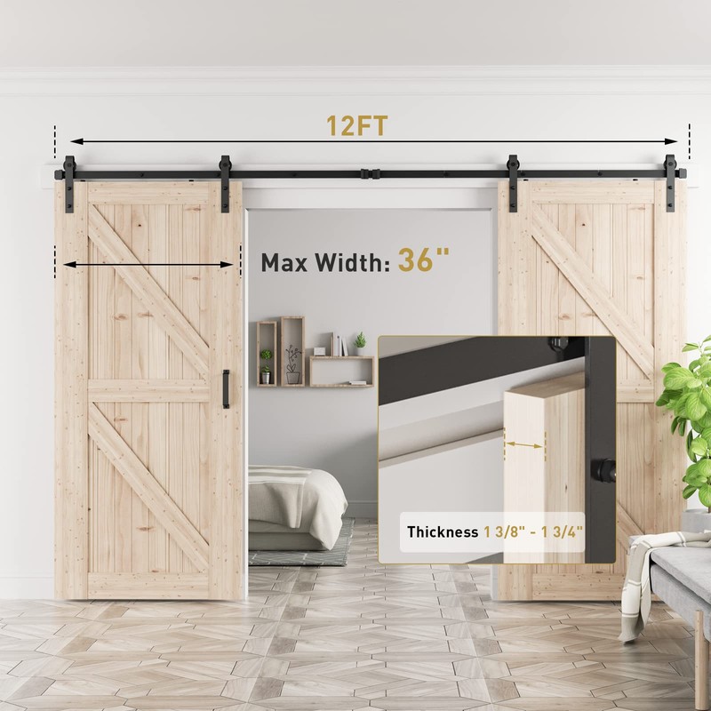 Signstek 12 FT Double Sliding Barn Door Hardware Track Kit,
